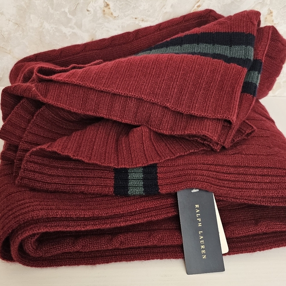 ***Ralph Lauren Cricket Cable Cashmere 60" x 60" Throw Blanket - Picture 6 of 11